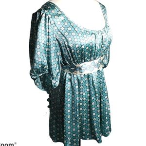 Vintage Y2K Babydoll Silk Blouse Top Tie Back Puffy Sleeve Fairy Cottage Floral